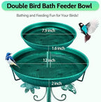 Daoeny Bird Bath for Outside, 42In Vintage Freestanding Birdbaths for Outdoors, Double Metal Bird Bath Feeder Bowls for Garden Patio Yard Lawn Decor, Upgraded 5-Pronged Base (Green) - Image 2