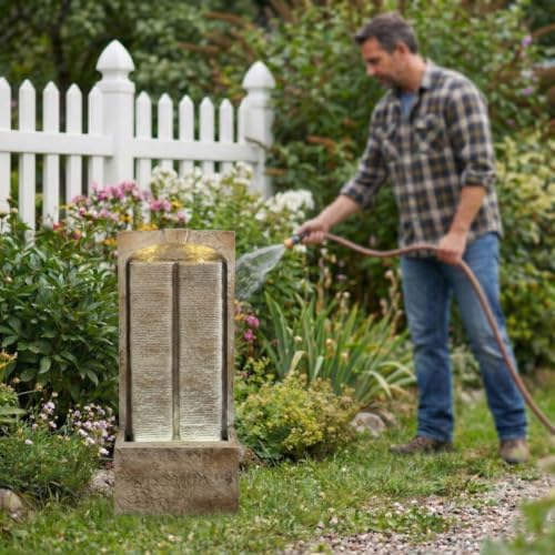 39" Outdoor Water Fountain with Pump, Modern Cascading Freestanding Wall Fountain, Garden Water Feature with Warm LED Lights, Waterfall Fountain for Patio Porch Lawn Backyard - Image 2
