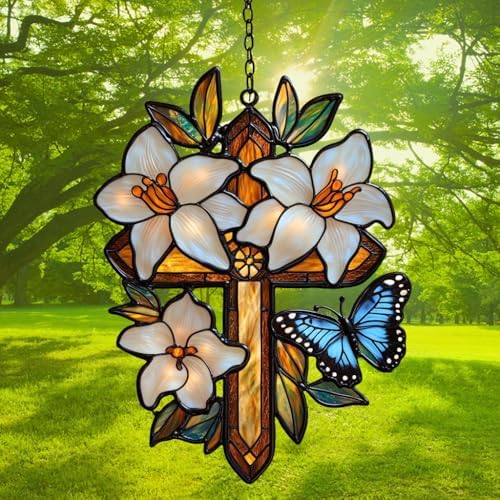 Floral Cross Acrylic Suncatcher - Image 3