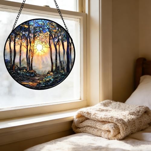 Sunrise Forest Path Stained Glass Window Hanging Suncatcher Gifts 15" - Image 6
