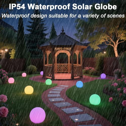 8-in Solar Globe Light Outdoor, Solar Garden Ball Light for Outside w/Remote, 16 RGB Colors 4 Modes Glow Orb Lights, Waterproof Landscape Lighting w/Ground Stake for Pathway Patio Backyard Party Decor - Image 6