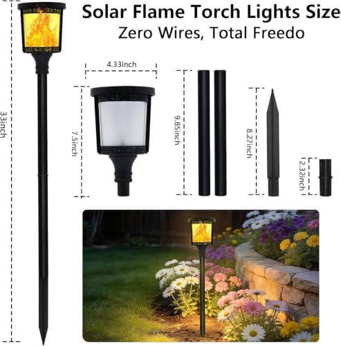 Swingers Solar Torch Lights Outdoor, 33" Tall Flickering Flame Lights - Image 4