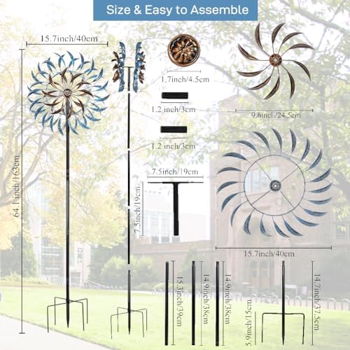 VEWOGARDEN Large Wind Spinners Outdoor, Metal Wind Sculptures & Spinners 360 Degrees Kinetic Wind Spinners for Yard and Garden 64 * 15.7 Inches - Image 3