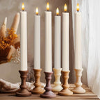 12 Pack, 10" LED Flameless Real Wax Cream Beige Fluted Ribbed Grooved Taper Candles, Remote & 24h Timer Memory, On/Off Button, Dimmable, Flicker Mode, Battery Operated, Wedding by WestIvory