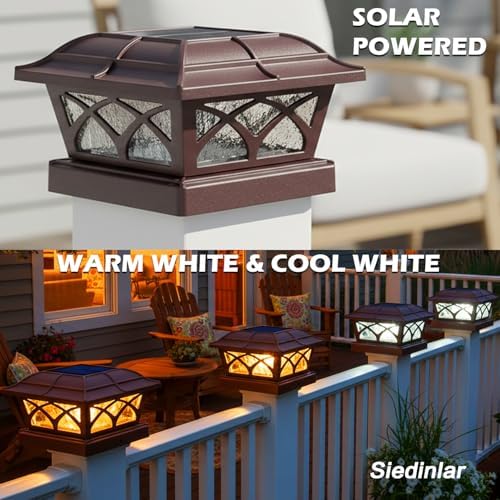 SIEDiNLAR Solar Post Cap Lights Outdoor Glass 2 Color Modes Brown (6 Pack) - Image 4