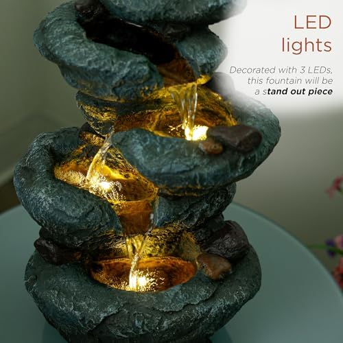 Alpine Corporation TZL418 14" 3 Tier Rock Fountain with LED Lights, Elegant Cascading Water Feature for Tabletop, Indoor Decor, Relaxing Stone Waterfall for Home & Office, Gray - Image 6