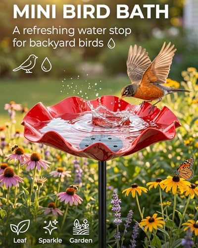 Bee Watering Station Metal Flower Garden Stakes Bird Bath Bowl Decorative Decor Mini Flowers Handmade Stake & Pollinator Water Baths for Outdoor Features Outside Grace on Feeder Birdbath - Image 2