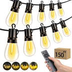 Outdoor Patio String Lights: S14 Shatterproof Bulb Outside Waterproof Light - 150FT 45M Remote Dimmable Connectable Hanging Outdoor Electric Lighting - Garden Backyard Yard Gazebo Porch Party by Vozuji