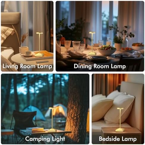 3 Pack Small Gold Rechargeable Cordless Table Lamps Dimmable - Image 2