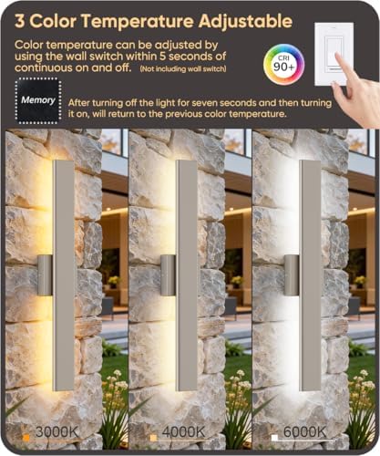 Aipsun 23.6" Nickel LED Outdoor Wall Light, Modern Exterior Light Fixtures - Image 2