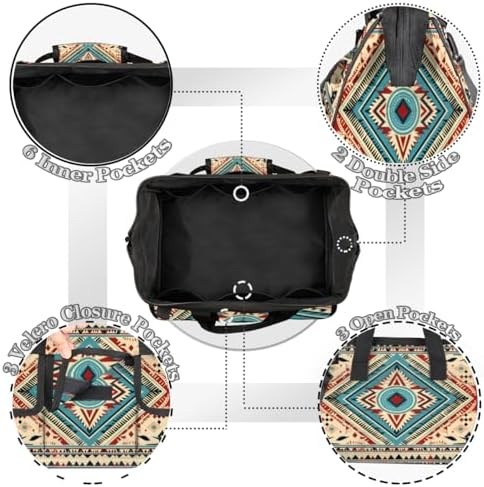 Boho Aztec Pattern Tool Bags for Men Women Multi-Pockets Wide Mouth Tool Organizer Storage Tote Bag Waterproof Stroage Bags with Adjustabe Shoulder Straper for Car Electrician Garden - Image 5
