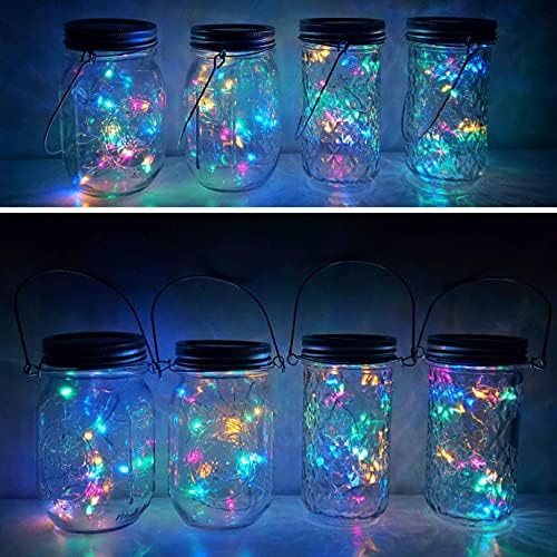 Solar Mason Jar Lights, 12 Pack 30 LED Waterproof Lid Light with Hangers (No Jar), Fairy Firefly Outdoor String Lights for Regular Mason Jar, Patio, Yard, Garden, Wedding Decoration (4 Colors) - Image 5
