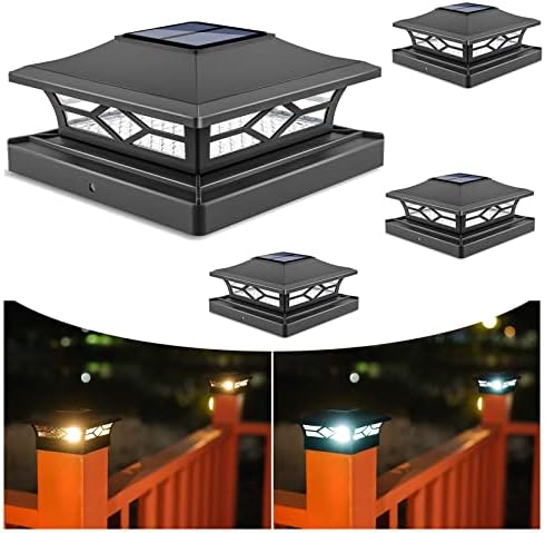 VOLISUN 4Pack Solar Post Cap Lights, 2 Color Modes Deck Lights, Black by VOLISUN