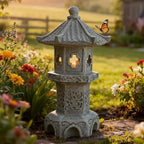 Zen Garden Pagoda Statue Solar Lantern Lights Outdoor Japanese Garden Decor - Image 3