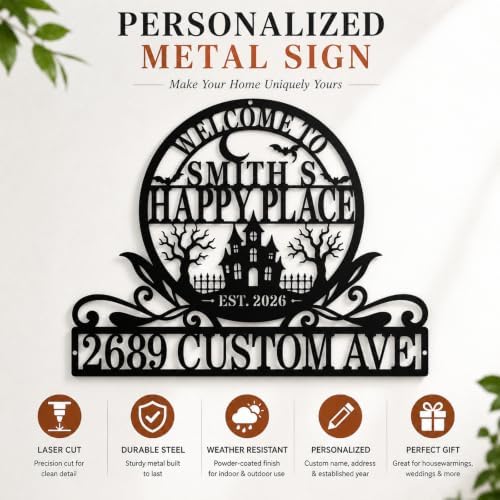 Personalized Halloween House Number Sign, Custom Family Name Address Sign - Image 3