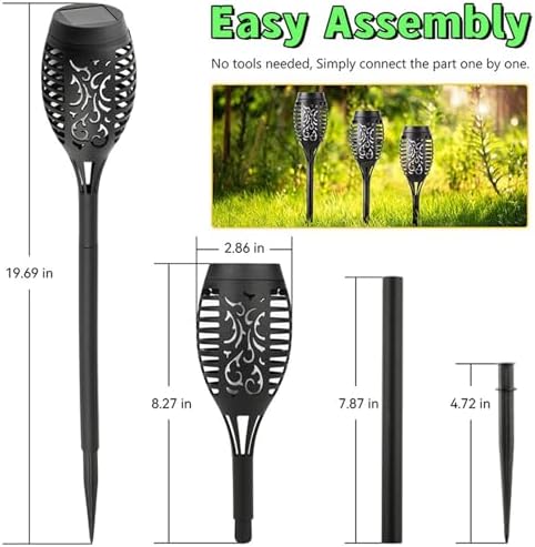 Solar Halloween Lights Outdoor, 6 Pack LED Torch Lights Flickering Flame, Waterproof Tiki Torches for Outside Landscape Decoration Lighting for Lawn, Yard, Halloween Decorations (Warm White-6 Pack) - Image 4