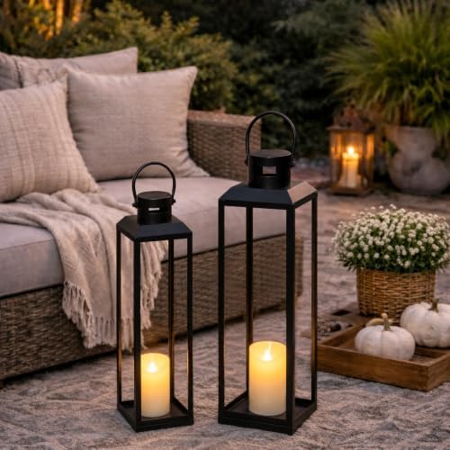 Black Lanterns Decorative Outdoor Indoor, 17" 13" Tall - Image 3