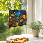 Twilight Garden with Floating Lanterns Rectangular Stained Glass Suncatcher – Hanging Window Panel with Animal & Nature Scene – Vibrant Glass Art Gift for Wildlife, Fantasy, Nature Lovers W5RrUY - Image 2