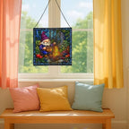 Berry Jam Gnome Stained Glass Suncatcher – Square Hanging Window Panel for Home or Greenhouse – Whimsical Glass Art Gift for Garden Lovers, Christmas, Halloween, Father Days uCi2nS - Image 5