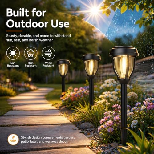 DERAYSION 12 Pack Solar Lights Outdoor, Solar Pathway Lights Auto On/Off Waterproof Garden Landscape Lighting for Path, Yard, Walkway, Driveway Decor - Image 3