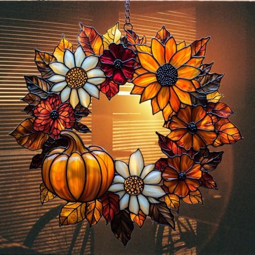 Autumn Pumpkin Wreath Acrylic Suncatcher - Image 7