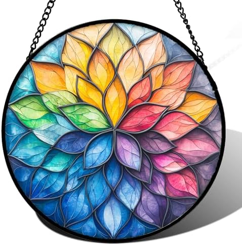 Colorful Flower Petals Stained Glass Window Hanging Suncatcher Gifts 15" by DASTOLL