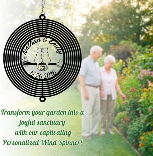 Personalized Cat Couple Wind Spinner, Custom Names & Date Metal Hanging with Cats, Outdoor Garden Yard Window Home Decor, Gifts for Couples, Anniversary, Birthday, Valentines, Lover - Image 7