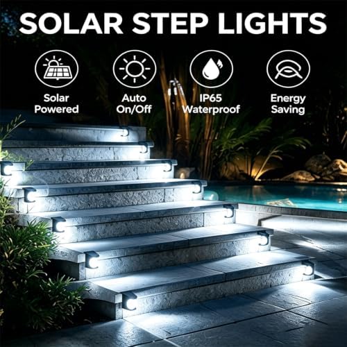 Solar Step Lights, IP65 Waterproof Auto On Off, Monocrystalline Solar Panel No Drill Install 8H Long Lasting, Crescent Shape Outdoor Lights for Stairs Patio Yard Porch Deck (6, Pure White) - Image 2