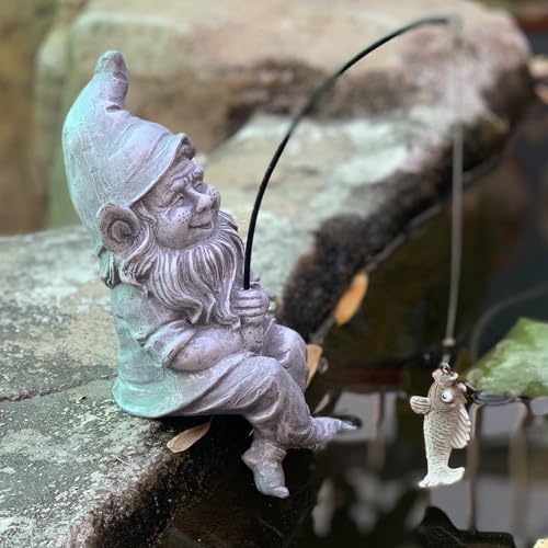 Garden Gnome Pond Statue Decoration, Fishing Gnome Garden Statue Outdoor Koi Pond or Waterfall Decor, 9.7" Stone Gnome Fishing Poolside Statue, Elf Pond Statue, Great Gifts & Housewarming for Mom - Image 4