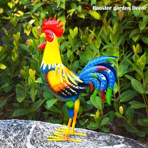 MACLARONX Metal Rooster Yard Art Outdoor Garden Decor Roosters Chicken Statue Decorations for Kitchen Home Lawn Patio, Multicolor - Image 4