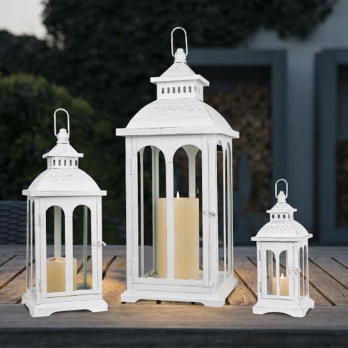 NEEDOMO Lanterns Decorative Outdoor & Indoor, Set of 3 Outdoor Lanterns for Porch, Vintage Candle Lantern Decor for Living Room, Fireplace, Kitchen Dining Table, Patio, Garden, Wedding, White - Image 2