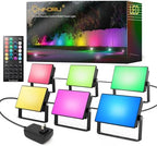 Onforu RGBW Flood Lights Outdoor with Remote, Wired 6 Pack in 1 Cord Color Changing LED Landscape Lights, IP65 Waterproof Uplights for Events, Uplighting for Halloween Christmas Garden Yard Party by Onforu