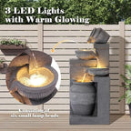 Water Fountain Outdoor, Modern Water Feature with LED Lights, 4-Tier Cascading Resin Waterfall Fountain, 32" Large Garden Fountains for Yard, Deck, Patio, Porch - Image 3