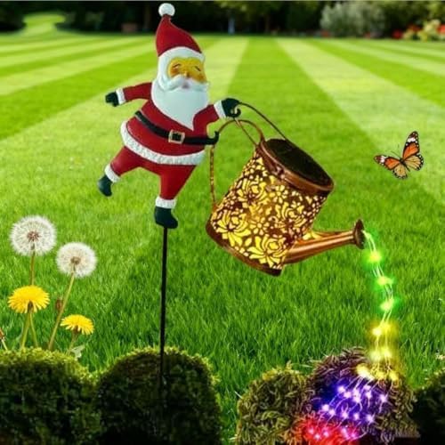 Christmas Solar Lights Santa Claus Watering Can Stake Lantern - Image 3
