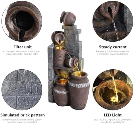 LEISU 6-Tiers Outdoor Indoor Fountains Modern Resin Floor-Standing Cascading Water Feature Fountain with LED Lights, Garden Deck Patio Porch Backyard Court - Image 2