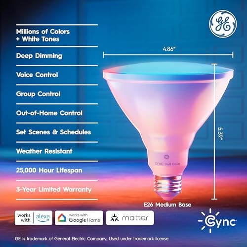 Cync GE PAR38 Color Changing Smart Outdoor Flood Light Bulbs, 2-Pack - Image 3