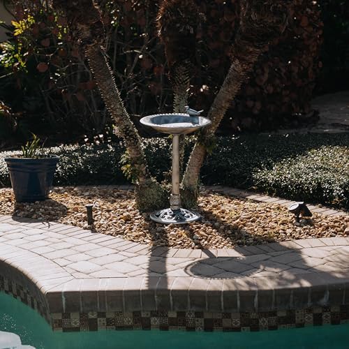 Backyard Expressions Outdoor Garden Bird Bath with Bird - Silver - Weather Resistant Polyresin - 30 Inch - Image 5