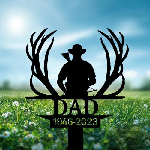 Personalized Hunter Grave Marker Hunter Dad with Deer Antlers Memorial Garden Stake 8-24 inch Hunter Dad Loss Gift, Hunter Memorial Gift Loss of Loved One (Hunter Dad with Deer Antlers) - Image 3