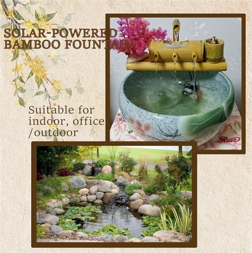 Solar Bamboo Fountain Decor, Creative Ornaments with Ceramic Monk 4 Water Outlets for Indoor Backyard Lawn,45in - Image 7