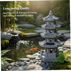 Pagoda Garden Statue Pagoda Garden Statue Solar Powered Lantern Resin Outdoor Zen Japanese Decor for Balcony, Patio, Porch, 11.4x4.7x4.7 inch Grey - Image 5