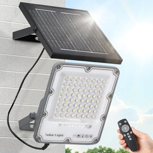 100W Solar Flood Light Outdoor Waterproof, 24000LM 6500K LED Solar Street Light with Remote, Dusk to Dawn Solar-Powered Lamp, Split Type Security Lighting with 13FT Cable for Parking Lot Yard Garage by IlluminateYourWorld