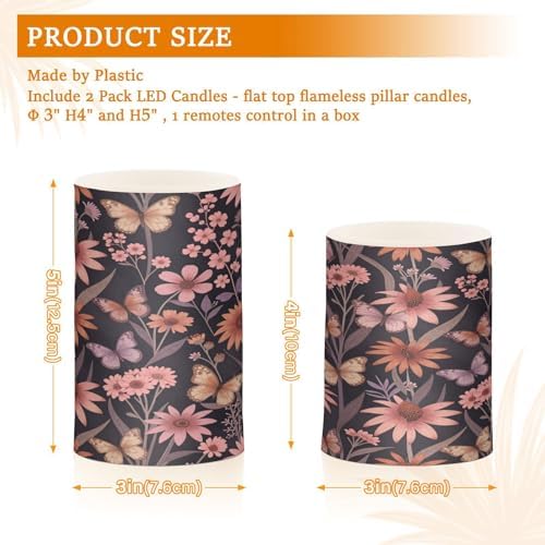 Vintage Pressed Flowers Flameless Candles with Remote Control Candles with Timer Waterproof Electronic Lights Glitter Led for Night Battery Operated Pillar 2-Piecing Set - Image 3