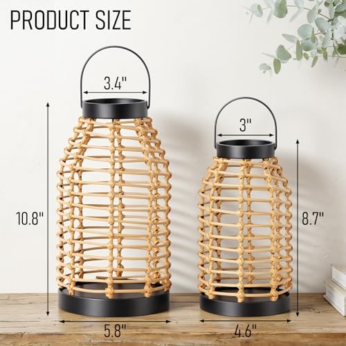 Rattan Lanterns Decorative Indoor 2-Pack, Handmade Boho Candle Lantern - Image 2