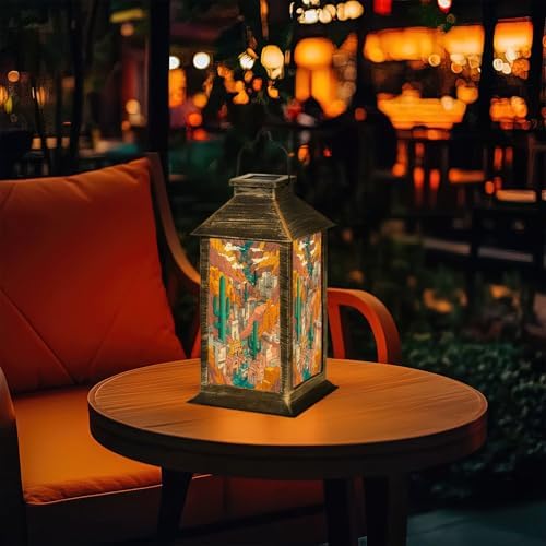 Solar Lantern Western Stained Mountains Earthy Tones Outdoor Waterproof Garden Hanging Lantern Solar Powered Lighting Outside Table Lamp for Patio Deck Camping 1 Pack - Image 7