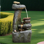 33" Outdoor Garden Water Fountain with Lights, 4 Tiers Water Feature by Desgmomy