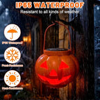 BRIGHTDECK Halloween Pumpkin Solar Lanterns 2 Pack, Jack O Lantern Pumpkin Lights for Halloween Decorations Outdoor, Weatherproof & Portable Fall Yard Decor (2Pack Red＆Green) - Image 3