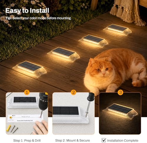 Lacasa Solar Deck Lights 4 Pack, 2 Color in 1 Driveway Lights Outdoor - Image 5