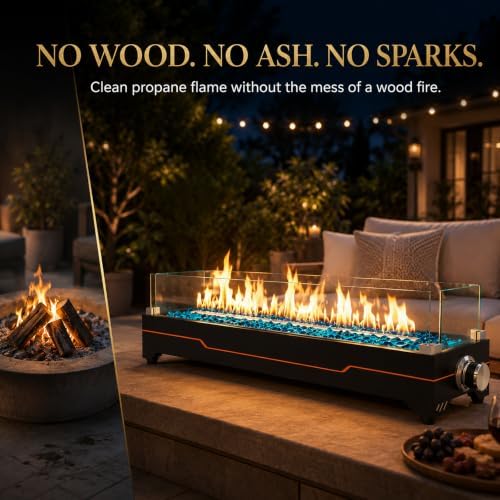 Grisun 28" Table top Fire Pit with Glass Wind Guards for Patio & Camping - Image 3