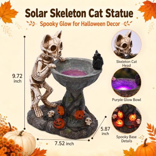 Nacome Solar Skull Cat Statues for Halloween Decor: IP65 Waterproof Resin - Image 3