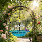 Solar Cascade Hanging Bird Bath Fountain, Outdoor Solar Powered Hanging Bird Bath with Pump Dispenser, Large Humming Birds Shower Bowl Kit for Garden Patio Yard Balcony Decoration (Blue) - Image 4